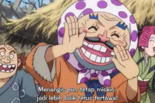 Shimotsuki Yasuie saat tertawa. (Tangkapan Layar Anime One PIece)