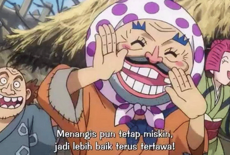 Shimotsuki Yasuie saat tertawa. (Tangkapan Layar Anime One PIece)